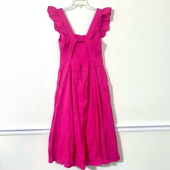 LOFT Pink Flutter Sleeve Cut Out Back Tiered Midi Dress Cotton Lined Size 2 - Picture 5 of 16